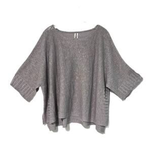 Anthropologie Alicia Poncho Sweater Small Metallic Silver Knit Linen Blend Relax